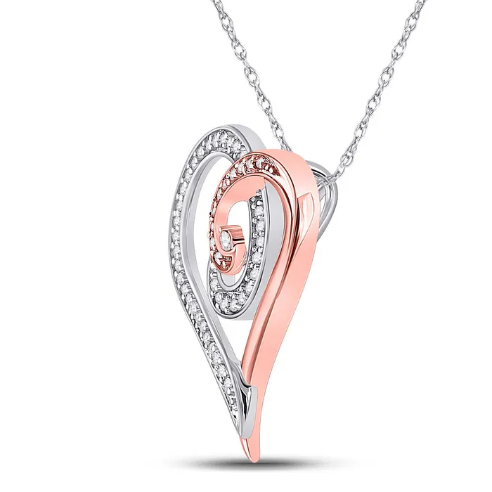 Gold Curl Heart Pendant 16 Cttw Round Natural Diamond Womens 2 grams GND Necklaces