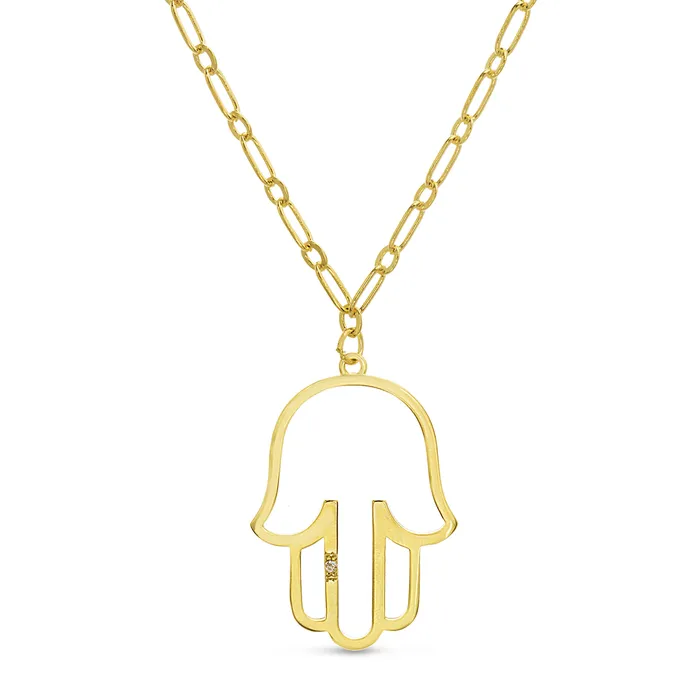 Gold CZ Hamsa Necklace Noblepack CA Necklaces