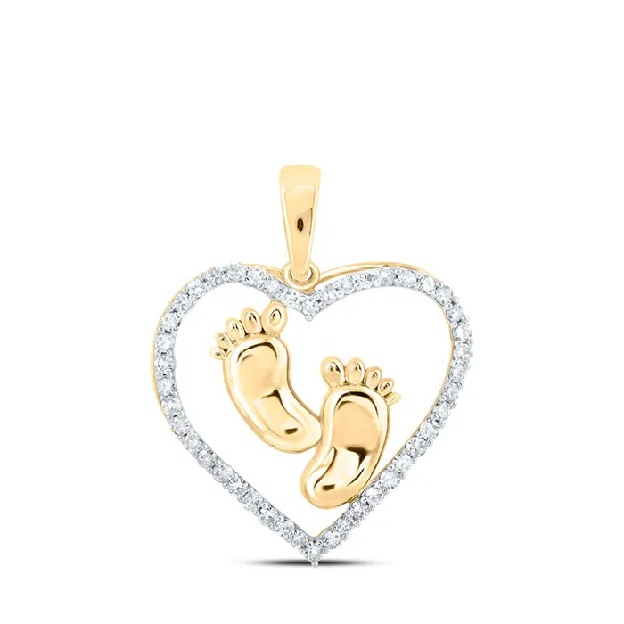Gold Footsteps Heart Pendant 13 Cttw Round Natural Diamond Womens 154 grams GND Necklaces Gold Footsteps Heart Pendant 13 Cttw Round Natural Diamond Womens 154 grams GND Necklaces