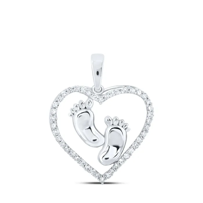Gold Footsteps Heart Pendant 13 Cttw Round Natural Diamond Womens 154 grams GND Necklaces