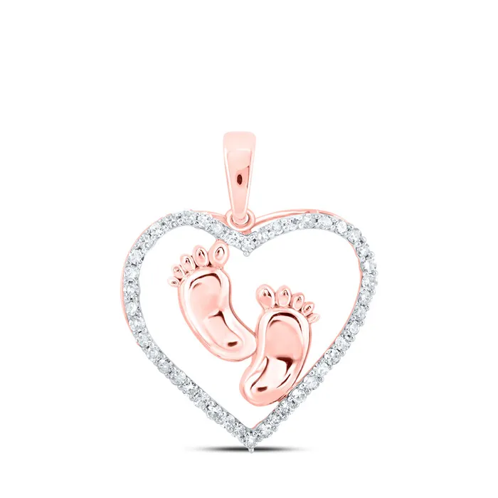 Gold Footsteps Heart Pendant 13 Cttw Round Natural Diamond Womens 154 grams GND Necklaces