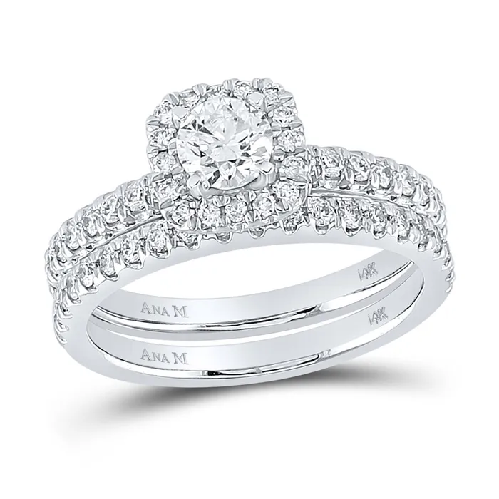 Gold Halo Bridal Wedding Ring Band Set 115 Cttw Round Natural Diamond Womens 507 grams GND Rings