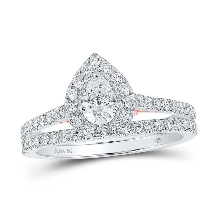 Gold Halo Bridal Wedding Ring Band Set 1 Cttw Pear Natural Diamond Womens 391 grams GND Rings Gold Halo Bridal Wedding Ring Band Set 1 Cttw Pear Natural Diamond Womens 391 grams GND Rings