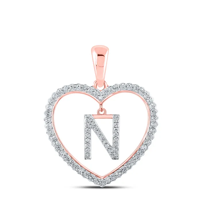Gold Heart N Letter Pendant 14 Cttw Round Natural Diamond Womens 203 grams GND Necklaces