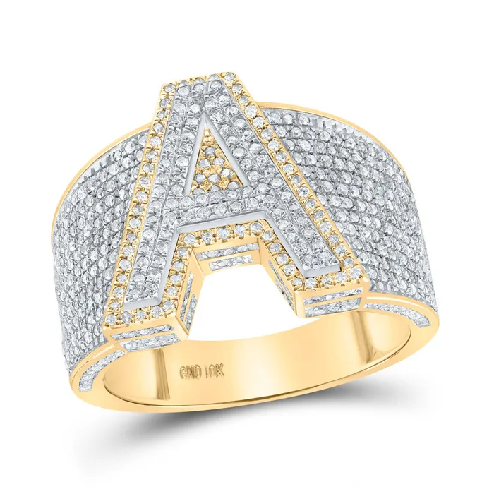 Gold Initial A Letter Ring 114 Cttw Round Natural Diamond Mens 998 grams GND Rings Gold Initial A Letter Ring 114 Cttw Round Natural Diamond Mens 998 grams GND Rings