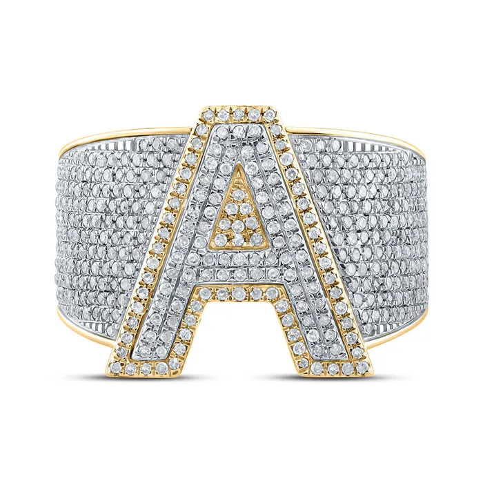Gold Initial A Letter Ring 114 Cttw Round Natural Diamond Mens 998 grams GND Rings Gold Initial A Letter Ring 114 Cttw Round Natural Diamond Mens 998 grams GND Rings