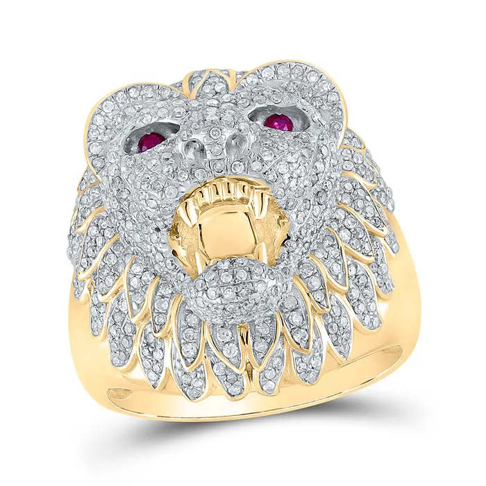 Gold Lion Animal Ring 138 Cttw Round Natural Diamond Mens 1514 grams GND Rings Gold Lion Animal Ring 138 Cttw Round Natural Diamond Mens 1514 grams GND Rings