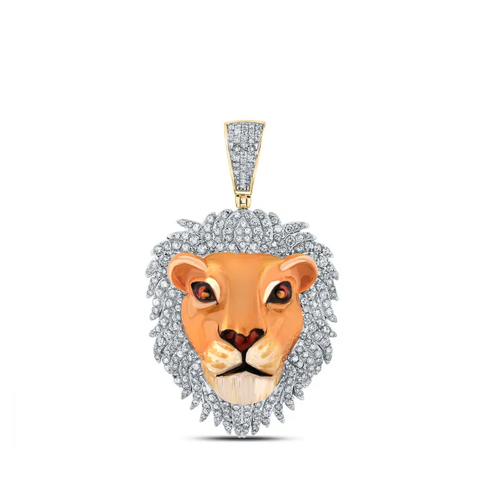 Gold Lion Face Animal Charm Pendant 1 Cttw Round Natural Diamond Mens 1001 grams GND Necklaces Gold Lion Face Animal Charm Pendant 1 Cttw Round Natural Diamond Mens 1001 grams GND Necklaces