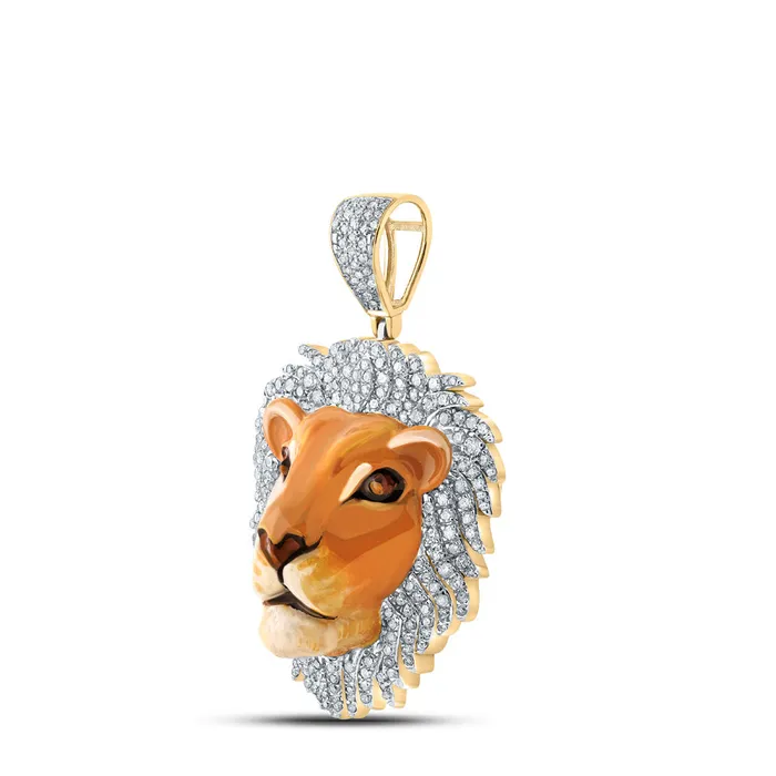 Gold Lion Face Animal Charm Pendant 1 Cttw Round Natural Diamond Mens 1001 grams GND Necklaces