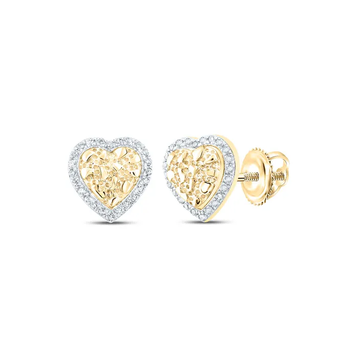 Gold Nugget Heart Earrings 110 Cttw Round Natural Diamond Womens 067 grams GND Earrings Gold Nugget Heart Earrings 110 Cttw Round Natural Diamond Womens 067 grams GND Earrings