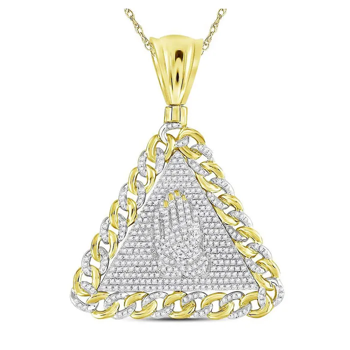 Gold Praying Hands Triangle Charm Pendant 1 Cttw Round Natural Diamond Mens 991 grams GND Necklaces Gold Praying Hands Triangle Charm Pendant 1 Cttw Round Natural Diamond Mens 991 grams GND Necklaces