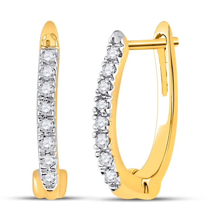 Gold Single Row Hoop Earrings 112 Cttw Round Natural Diamond Womens 131 grams GND Earrings
