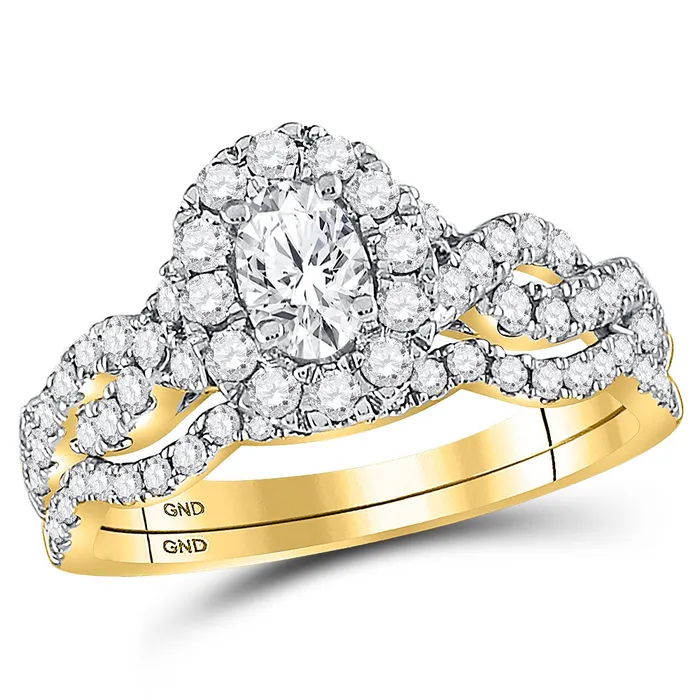 Gold Solitaire Bridal Wedding Ring Band Set 1 Cttw Oval Natural Diamond Womens 356 grams GND Rings Gold Solitaire Bridal Wedding Ring Band Set 1 Cttw Oval Natural Diamond Womens 356 grams GND Rings