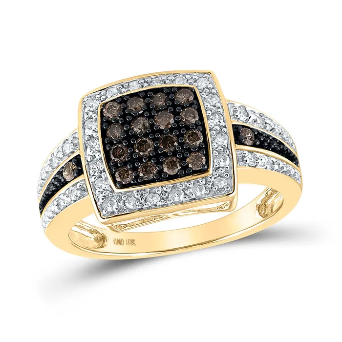 Gold Square Cluster Ring 12 Cttw Round Brown Diamond Womens 358 grams GND Rings Gold Square Cluster Ring 12 Cttw Round Brown Diamond Womens 358 grams GND Rings