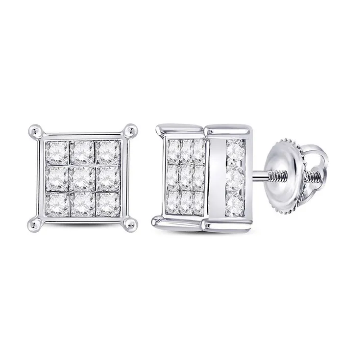 Gold Square Earrings 2 Cttw Princess Natural Diamond Womens 265 grams GND Earrings Gold Square Earrings 2 Cttw Princess Natural Diamond Womens 265 grams GND Earrings