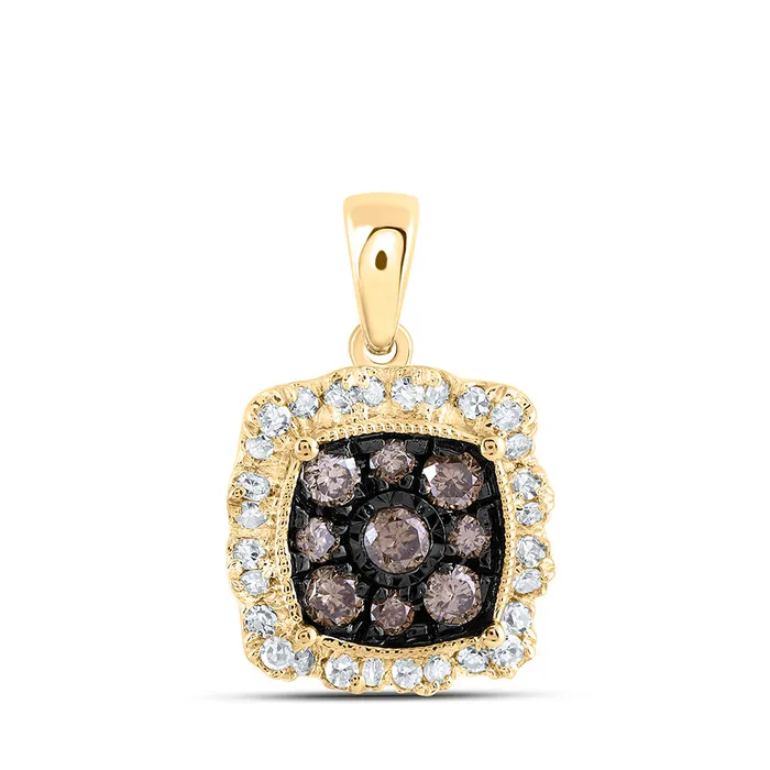 Gold Square Pendant 38 Cttw Round Brown Diamond Womens 118 grams GND Necklaces