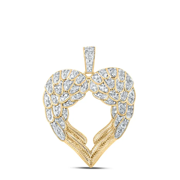 Gold Wing Heart Pendant 12 Cttw Round Natural Diamond Womens 434 grams GND Necklaces Gold Wing Heart Pendant 12 Cttw Round Natural Diamond Womens 434 grams GND Necklaces