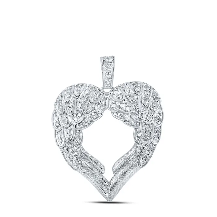 Gold Wing Heart Pendant 12 Cttw Round Natural Diamond Womens 434 grams GND Necklaces