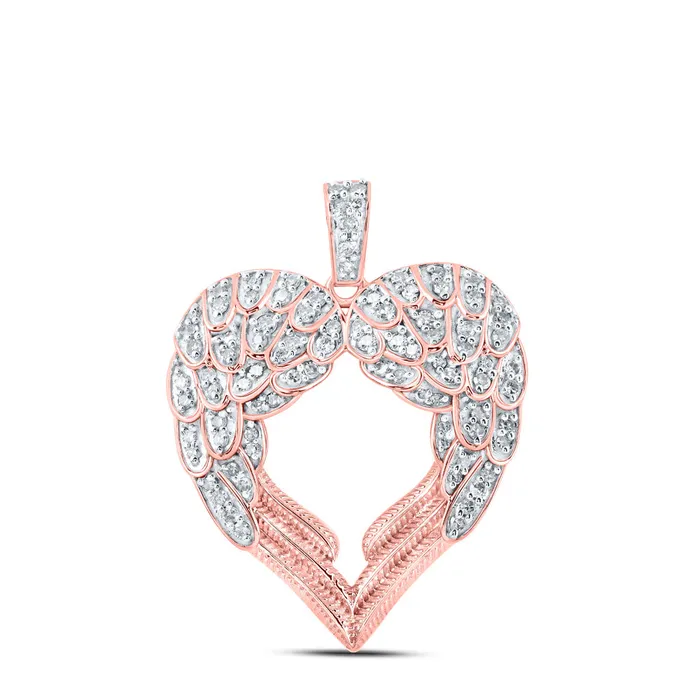 Gold Wing Heart Pendant 12 Cttw Round Natural Diamond Womens 434 grams GND Necklaces