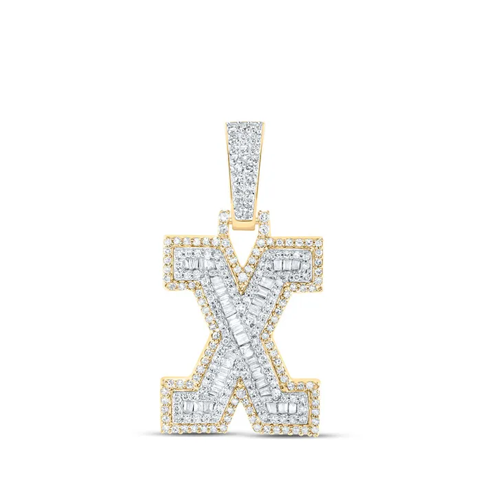 Gold X Initial Letter Charm Pendant 58 Cttw Baguette Natural Diamond Mens 456 grams GND Necklaces Gold X Initial Letter Charm Pendant 58 Cttw Baguette Natural Diamond Mens 456 grams GND Necklaces