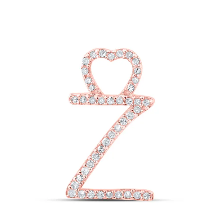 Gold Z Heart Letter Pendant 18 Cttw Round Natural Diamond Womens 085 grams GND Necklaces