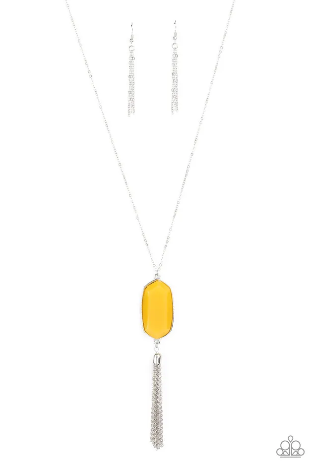 Got A Good Thing GLOWING Yellow Acrylic Gem Silver Tassel Necklace Paparazzi Paparazzi Accessories Necklaces Got A Good Thing GLOWING Yellow Acrylic Gem Silver Tassel Necklace Paparazzi Paparazzi Accessories Necklaces