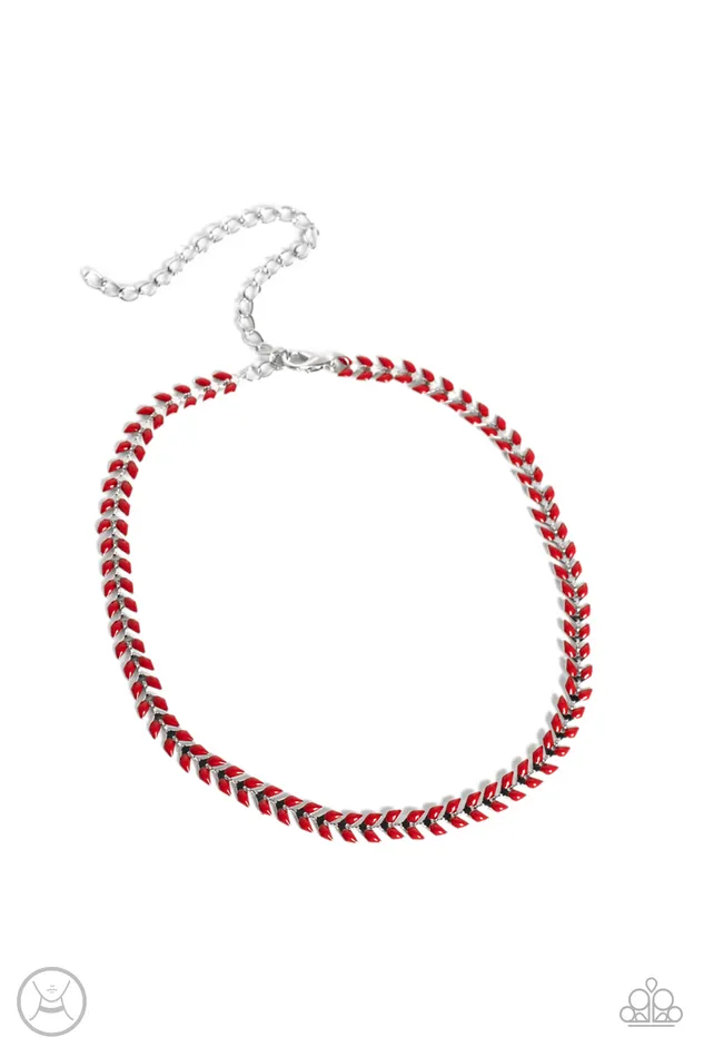 Grecian Grace Red Bead Silver Choker Necklace Paparazzi Paparazzi Accessories Necklaces
