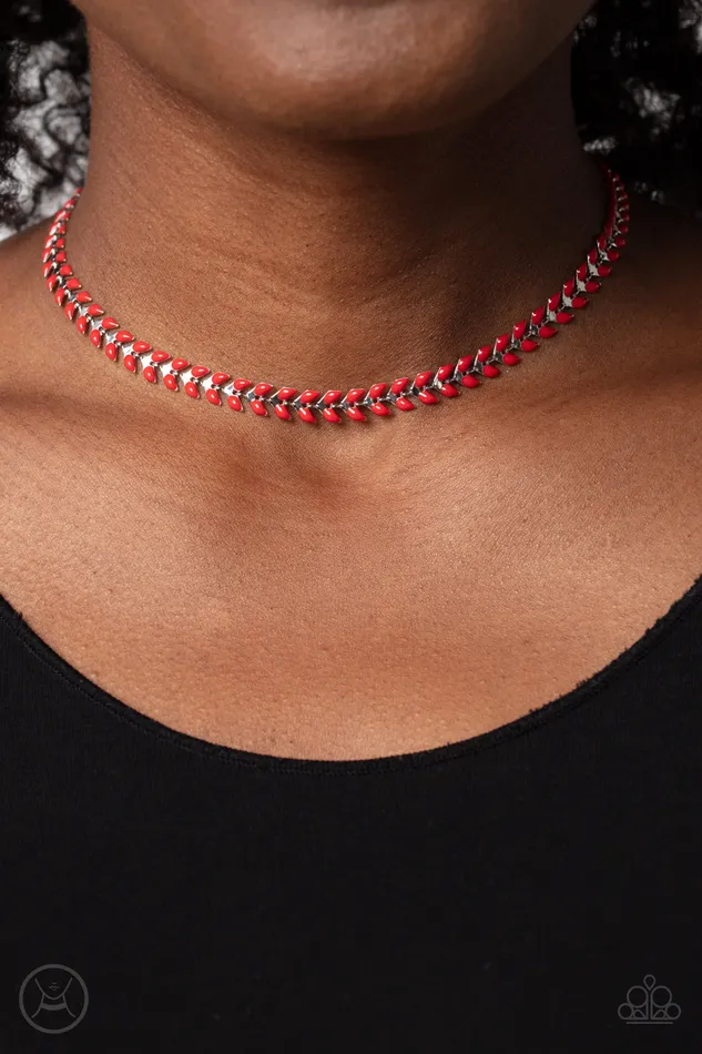 Grecian Grace Red Bead Silver Choker Necklace Paparazzi Paparazzi Accessories Necklaces