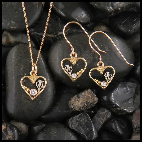 Heart and Thistle Pendant and Earring Set in Gold Walker Metalsmiths Earrings Heart and Thistle Pendant and Earring Set in Gold Walker Metalsmiths Earrings
