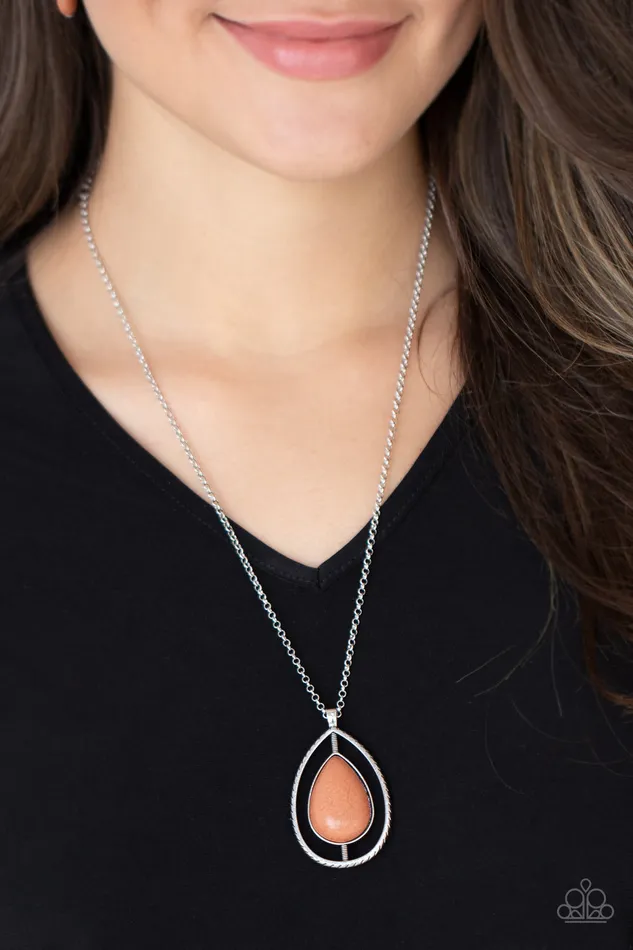 Here Today PATAGONIA Tomorrow Brown Stone Silver Teardrop Pendant Necklace Paparazzi Paparazzi Accessories Necklaces