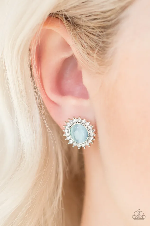 Hey There Gorgeous Blue Moonstone Silver Frame Post Earrings Paparazzi Paparazzi Accessories Earrings