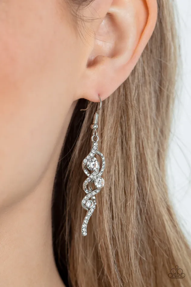 Highly Flammable White Rhinestone Silver Earrings Paparazzi Paparazzi Accessories Earrings