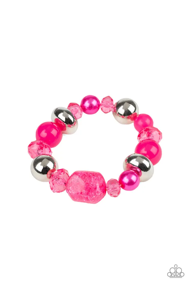 Ice IceBreaker Pink and Silver Chunky Bead Stretchy Bracelet Paparazzi Paparazzi Accessories Bracelets Ice IceBreaker Pink and Silver Chunky Bead Stretchy Bracelet Paparazzi Paparazzi Accessories Bracelets