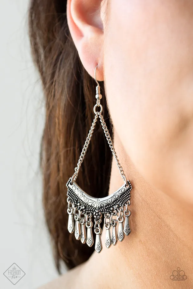 In ROUGE Paparazzi Silver Tribal Fringe Earrings Fashion Fix June 2019 Exclusive Paparazzi Accessories Earrings