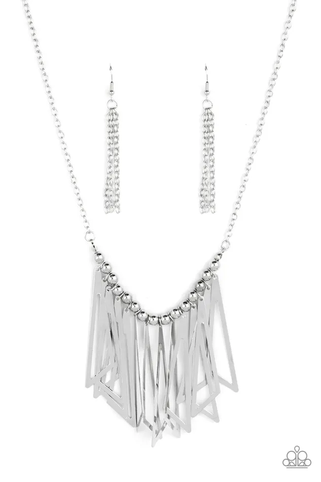 Industrial Jungle Silver Triangle Fringe Necklace Paparazzi Paparazzi Accessories Necklaces