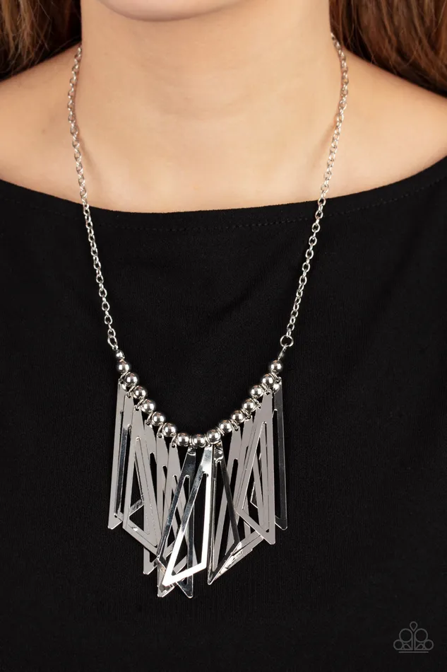 Industrial Jungle Silver Triangle Fringe Necklace Paparazzi Paparazzi Accessories Necklaces