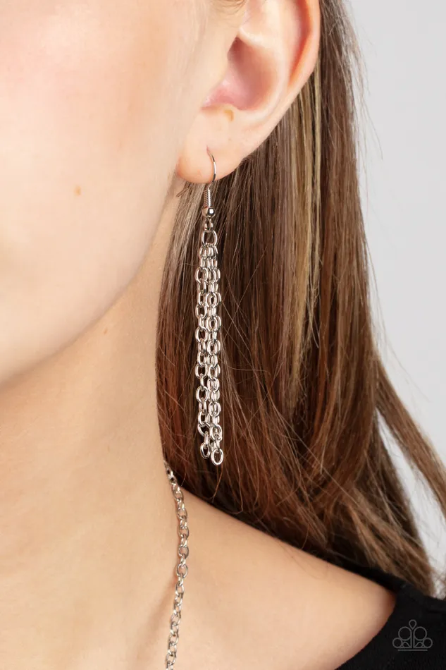 Industrial Jungle Silver Triangle Fringe Necklace Paparazzi Paparazzi Accessories Necklaces