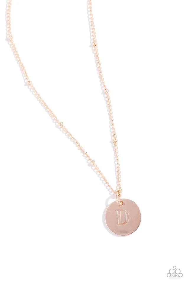 Initial Elegance Rose Gold D Letter Alphabet Short Necklace Paparazzi Paparazzi Accessories Necklaces