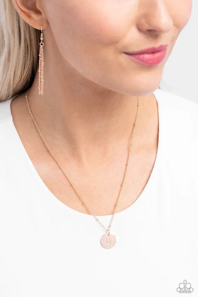 Initial Elegance Rose Gold D Letter Alphabet Short Necklace Paparazzi Paparazzi Accessories Necklaces