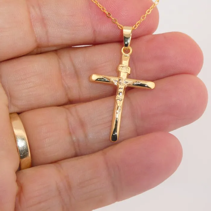 ITALY Necklaces Gold Vermeil Crucifix Necklace 18inch