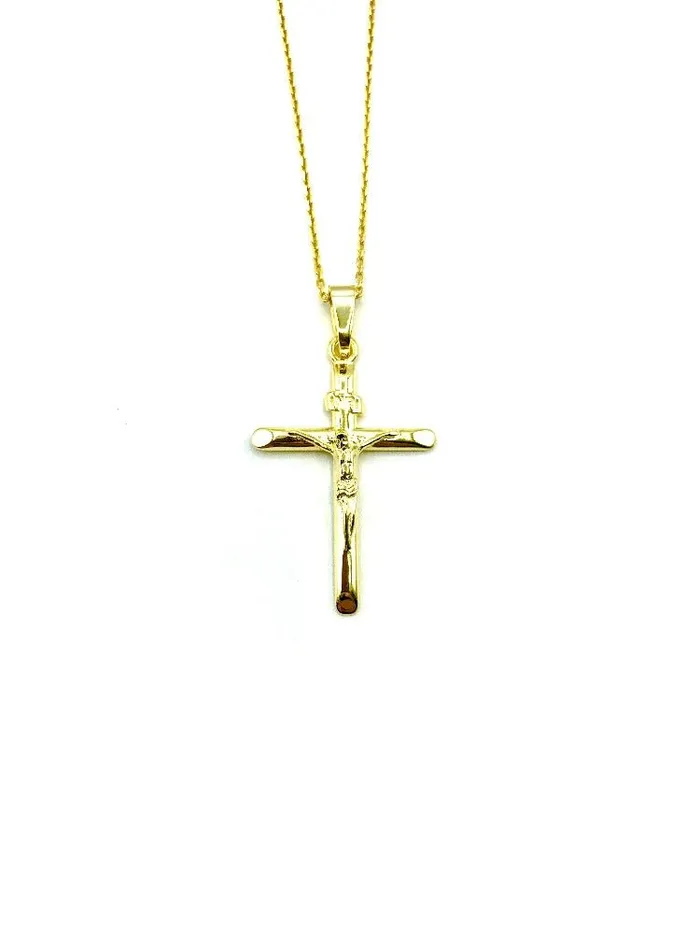 ITALY Necklaces Gold Vermeil Crucifix Necklace 18inch