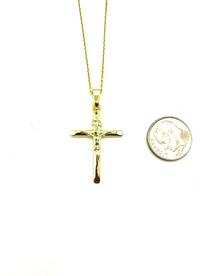 ITALY Necklaces Gold Vermeil Crucifix Necklace 18inch