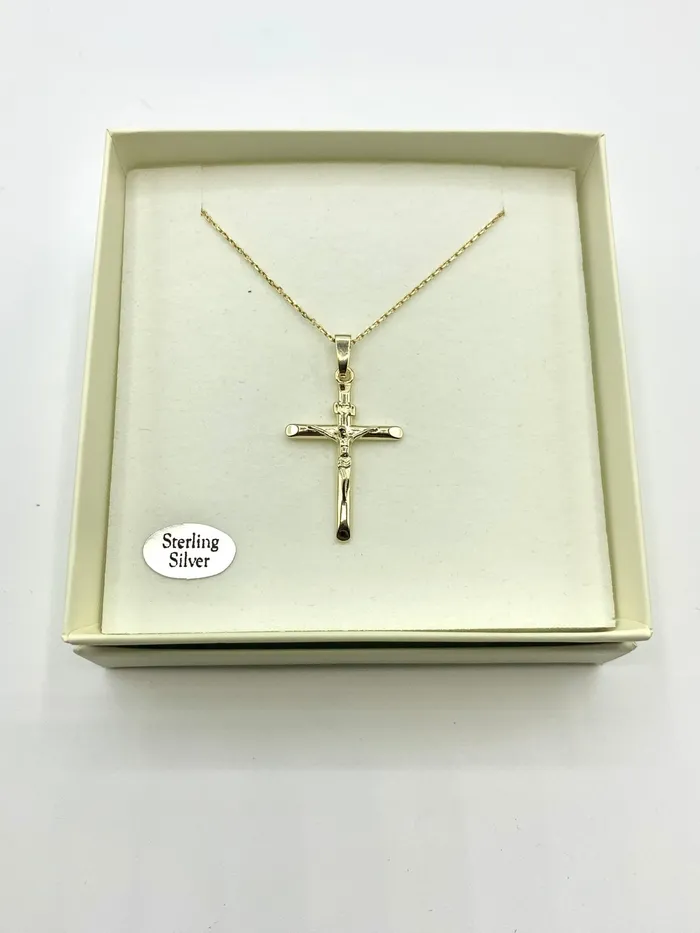 ITALY Necklaces Gold Vermeil Crucifix Necklace 18inch