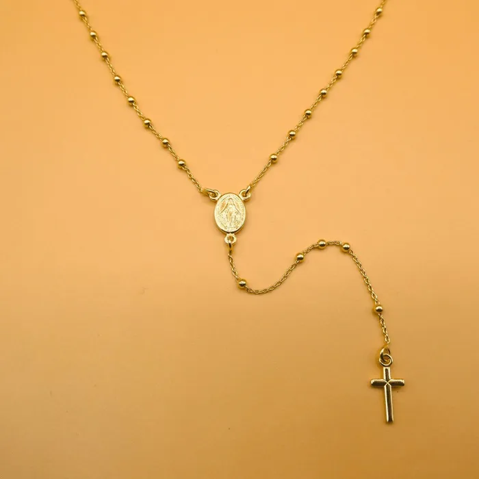 ITALY Necklaces Gold Vermeil Tiny Bead Miraculous Medal Rosary Necklace for young girls 18inch noclasp