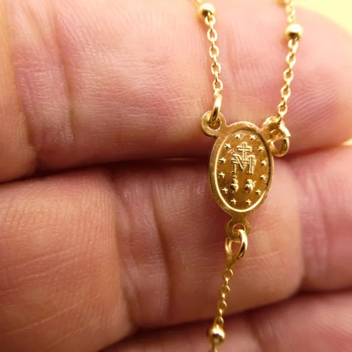 ITALY Necklaces Gold Vermeil Tiny Bead Miraculous Medal Rosary Necklace for young girls 18inch noclasp