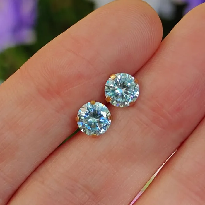 JSL Earrings Round Aquamarine Stud Earrings