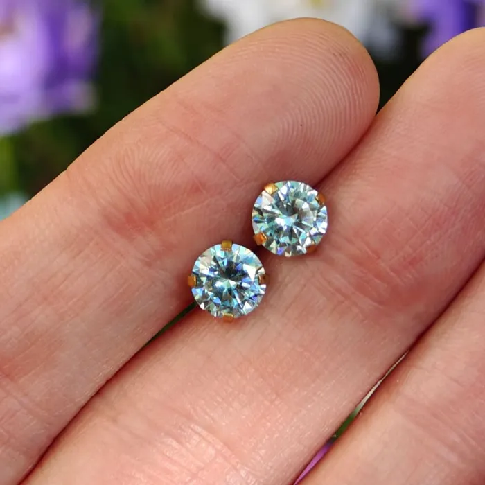 JSL Earrings Round Aquamarine Stud Earrings
