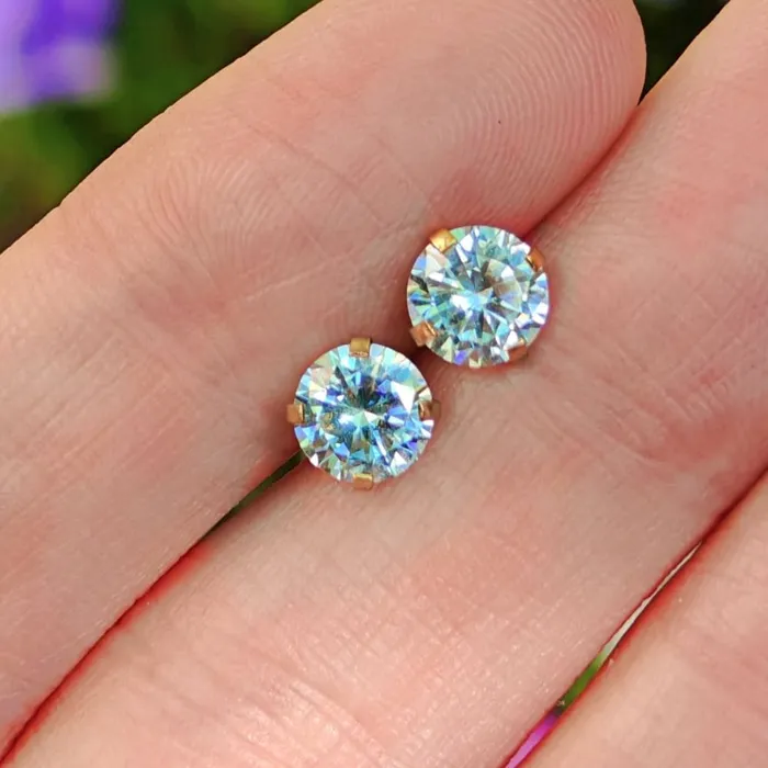 JSL Earrings Round Aquamarine Stud Earrings