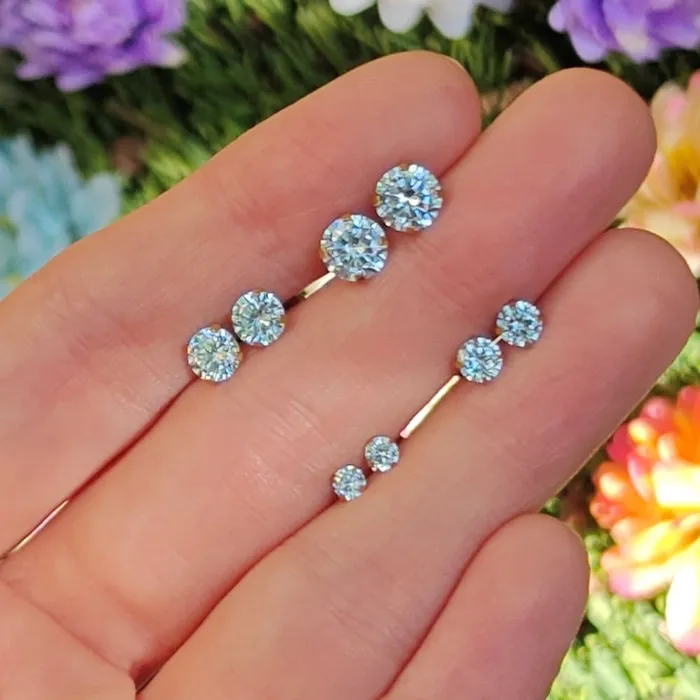JSL Earrings Round Aquamarine Stud Earrings