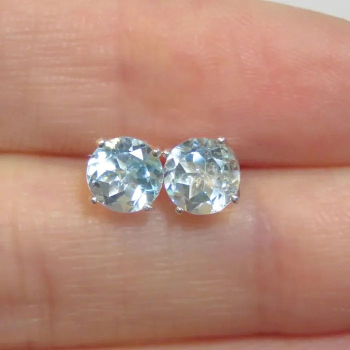 JSL Earrings Round Aquamarine Stud Earrings